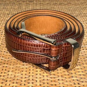 Lejon Men's Brown Size 48 Leather Belt Italian Calf Leather Metal Tip Classic